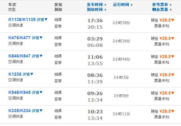 湘潭到宜春火車及動(dòng)車時(shí)刻表