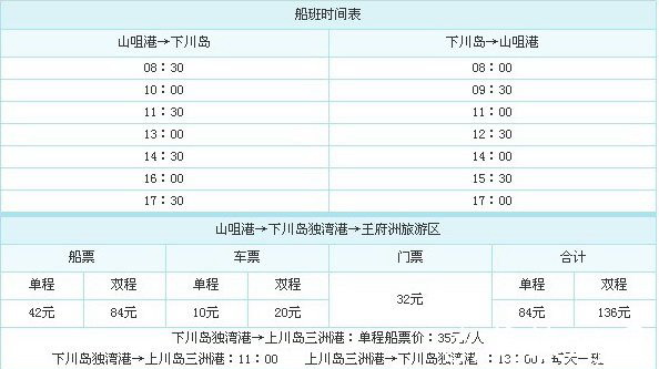 臺山下川島開船時間時間表